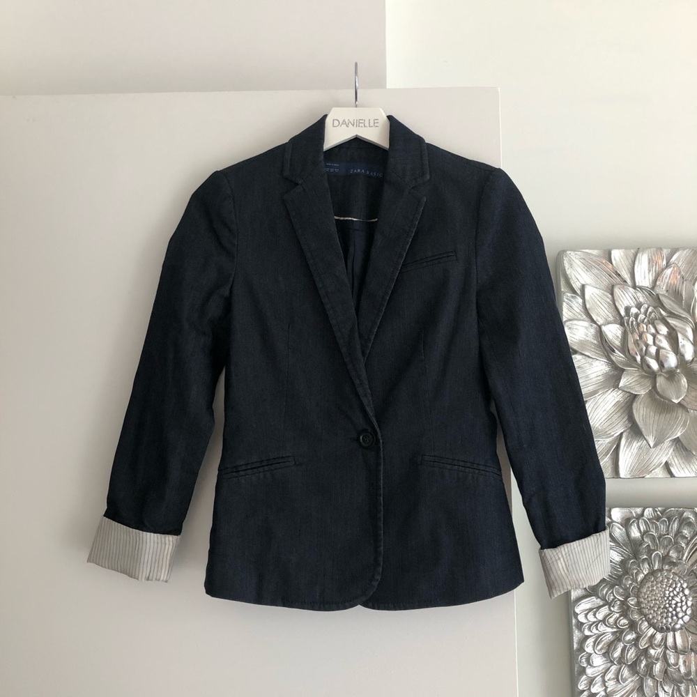 ZARA Dark Wash Chambray Blazer